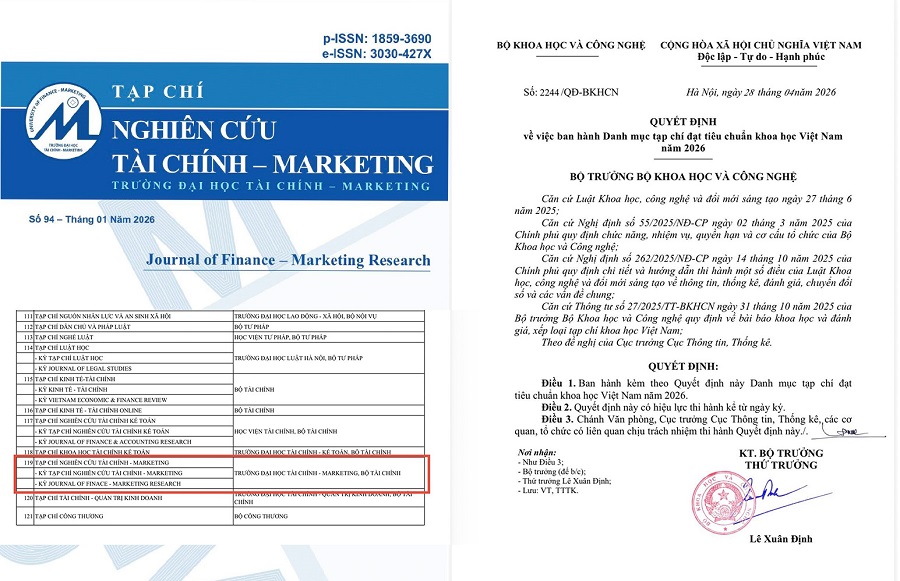 Tạp chí Nghiên cứu Tài chính – Marketing được công nhận đạt tiêu chuẩn khoa học Việt Nam năm 2026